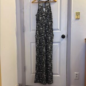 Black and White Leaf Print Jumpsuit